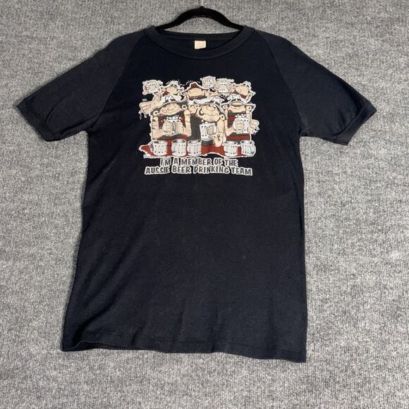 Vintage Aussie Beer Drinking Team Shirt Mens Medium Ken Maynard Cartoon 70s - Picture 1 of 10